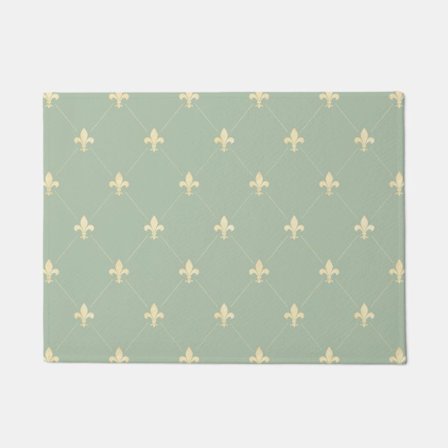 Gold Fleur-de-Lis Sage 18x24 Doormat (Front)
