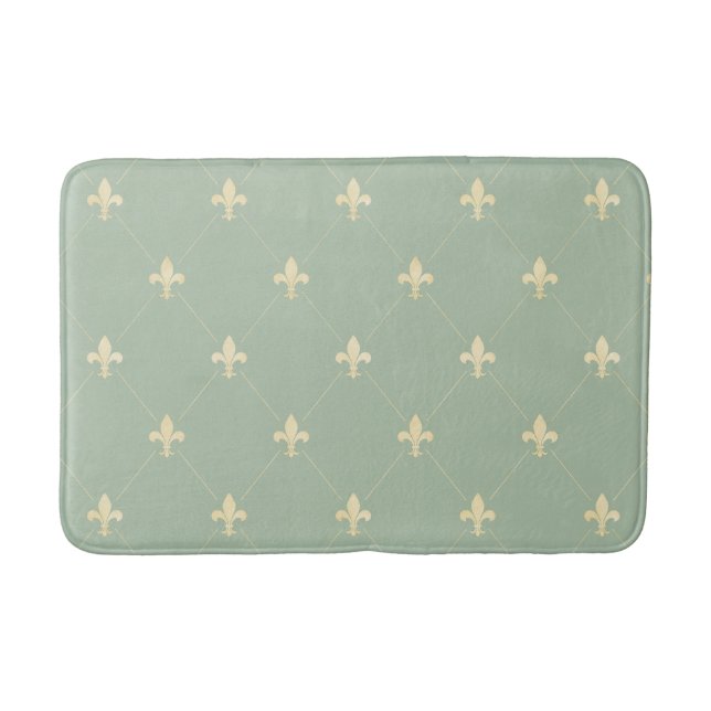 Gold Fleur-de-Lis Sage Bath Mat (Front)