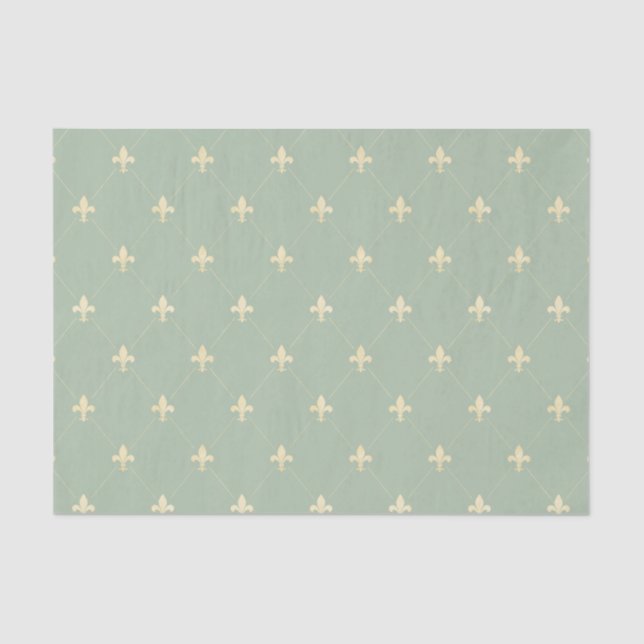 Gold Fleur-de-Lis Sage Tissue Paper (Front)