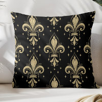 Gold fleur-de-lis seamless pattern on black