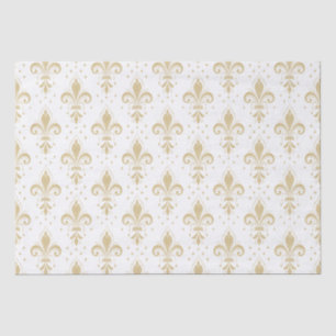 Gold fleur-de-lis seamless pattern on white tissue paper