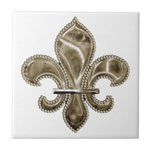 Gold Fleur de Lis Square Ceramic Tile 4.25 inch