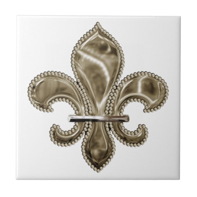 Gold Fleur de Lis Square Ceramic Tile 4.25 inch (Front)