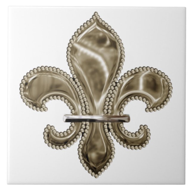 Gold Fleur de Lis Square Ceramic Tile 6 inch (Front)