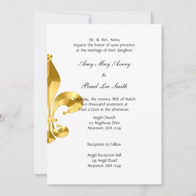 Gold Fleur de Lis Wedding Invitation (Front)