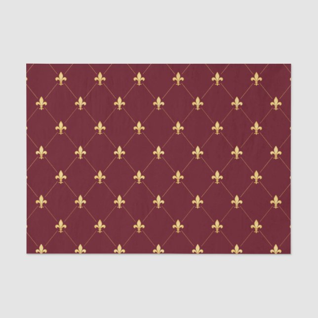 Gold Fleur-de-Lis Wine Red Tissue Paper (Front)