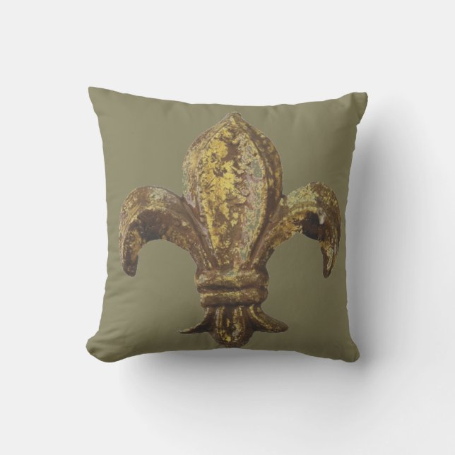 GOLD "FLEUR DE LIS" WITH CUSTOMIZABLE BACKGROUND THROW PILLOW (Front)