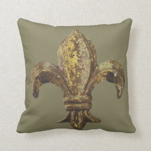 GOLD "FLEUR DE LIS" WITH CUSTOMIZABLE BACKGROUND THROW PILLOW