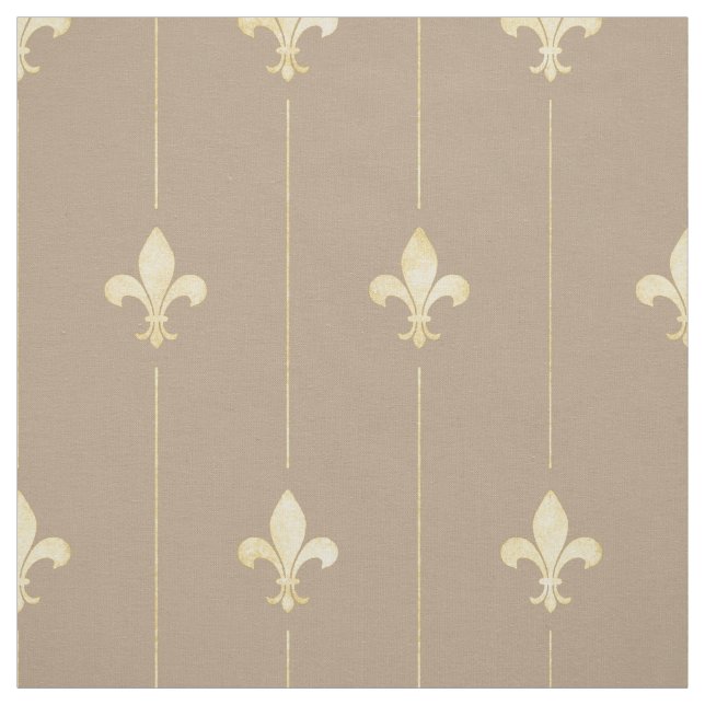 Gold Fleur-de-Lis with Lines Brown (medium scale) Fabric (Swatch)