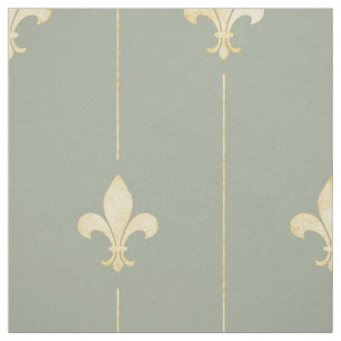 Gold Fleur-de-Lis with Lines Sage (large scale) Fabric