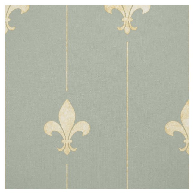 Gold Fleur-de-Lis with Lines Sage (large scale) Fabric (Swatch)