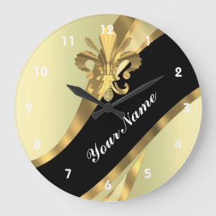 Gold fleur de lys personalized large clock