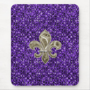 gold fleur de lys purple sequin effect mousepad