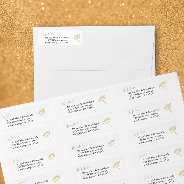 Gold Fleur sauvage Future M & Mme Adresse de retou (The Future Mr & Mrs return address labels in White & Gold, from my Wildflower Sketch collection
)