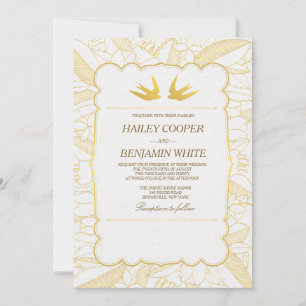 Gold Flora Bliss Wedding Invitation