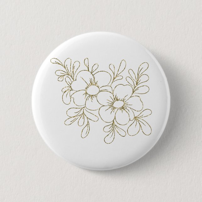 Gold Floral 2 Inch Round Button (Front)