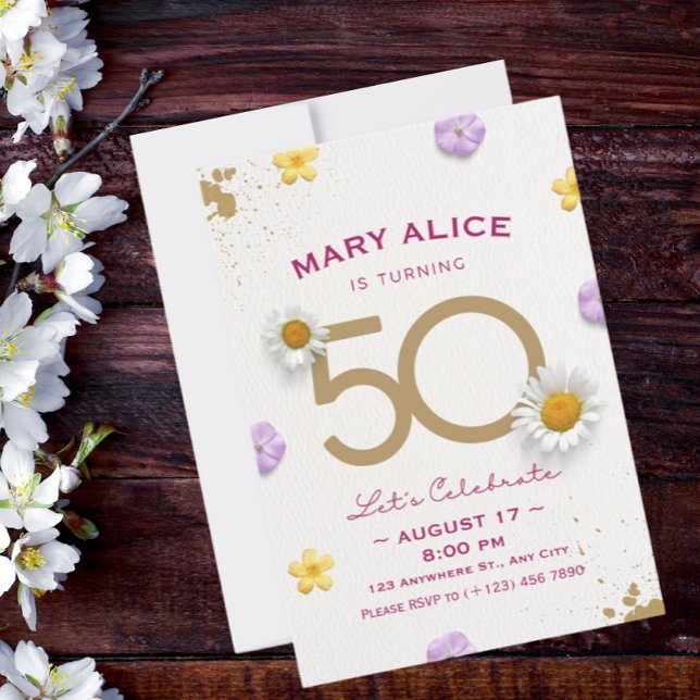 Gold floral 50e anniversaire de fête invitation (Créateur téléchargé)