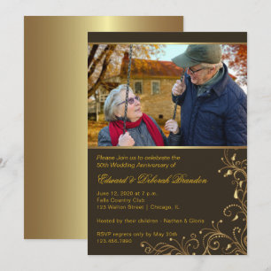 Gold Floral 50e anniversaire Mariage Invitation