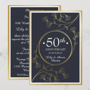 Gold Floral 50th Anniversary Invite