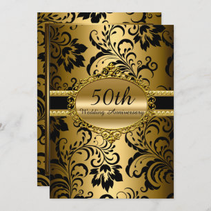 Gold Floral 50th Wedding Anniversary Invite