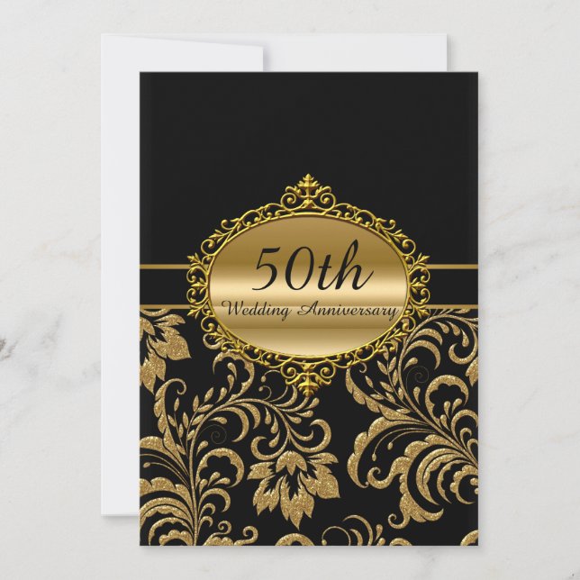 Gold Floral 50th Wedding Anniversary Invite (Front)