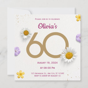 Gold Floral 60th Birthday Invitation