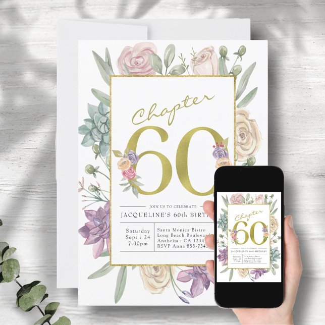 Gold Floral 60th Birthday Invitation (Creator Uploaded)