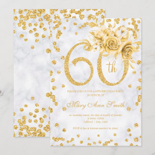 Gold Floral 60th Birthday Silver Glam Lights Invitation