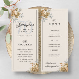 Gold Floral 70th Birthday Program Menu Cream
