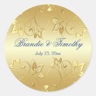 Gold Floral and Royal Blue 1.5" Round Sticker