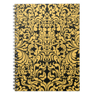 Gold floral art pattern on a black, Thai art vinta Notebook