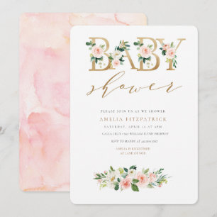 Gold Floral Baby Shower Invitation Girl