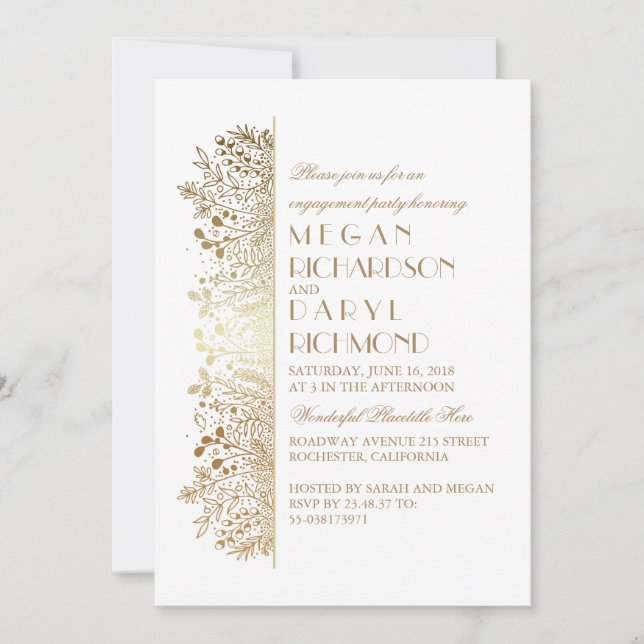 Gold Floral Baby's Breath Elegant Engagement Party Invitation (Front)