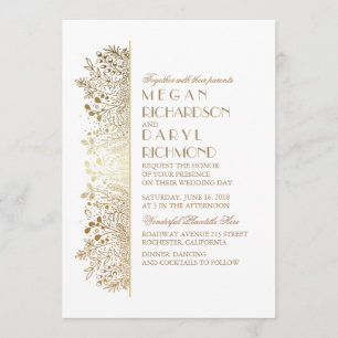 Gold Floral Baby's Breath Elegant Wedding Invitation