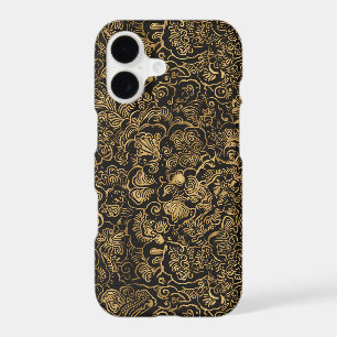 Gold Floral Baroque Pattern on Black
