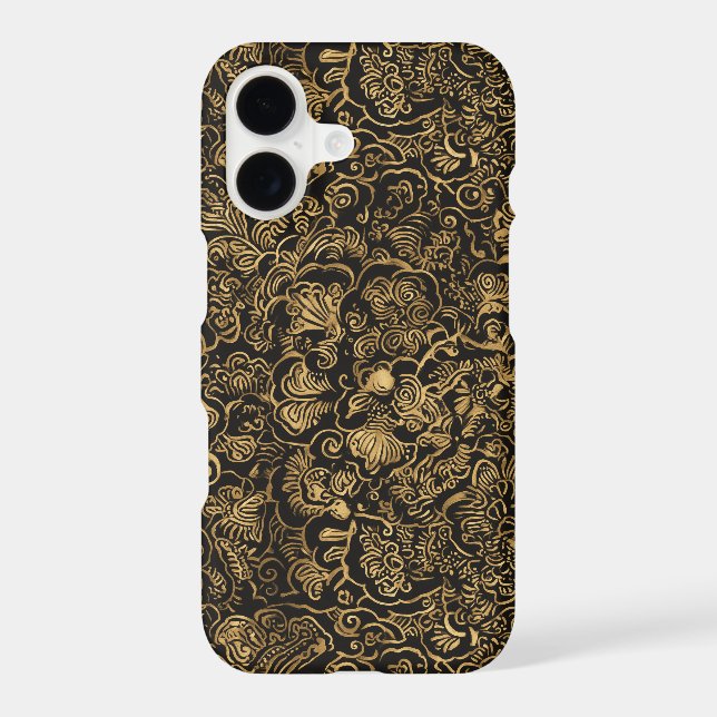 Gold Floral Baroque Pattern on Black (Verso)
