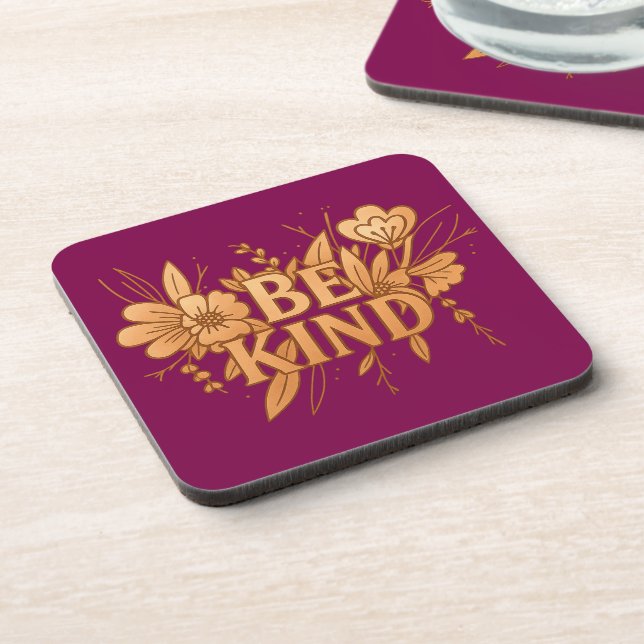 Gold Floral “Be Kind” Coaster Set – 6 Hard Plastic (Left Side)