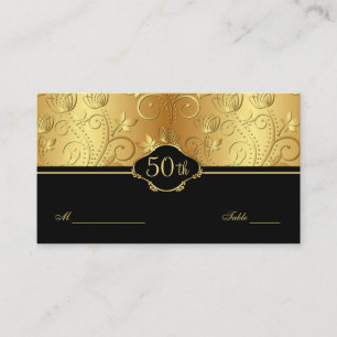 Gold Floral Black 50th Wedding Reception Place Car Place Card