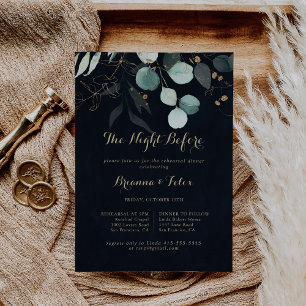 Gold Floral Blue Night Before Rehearsal Dinner  Invitation