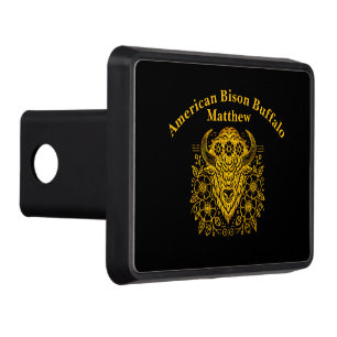 Gold Floral Bold Bison Art With Detail Trailer Hitch Cover