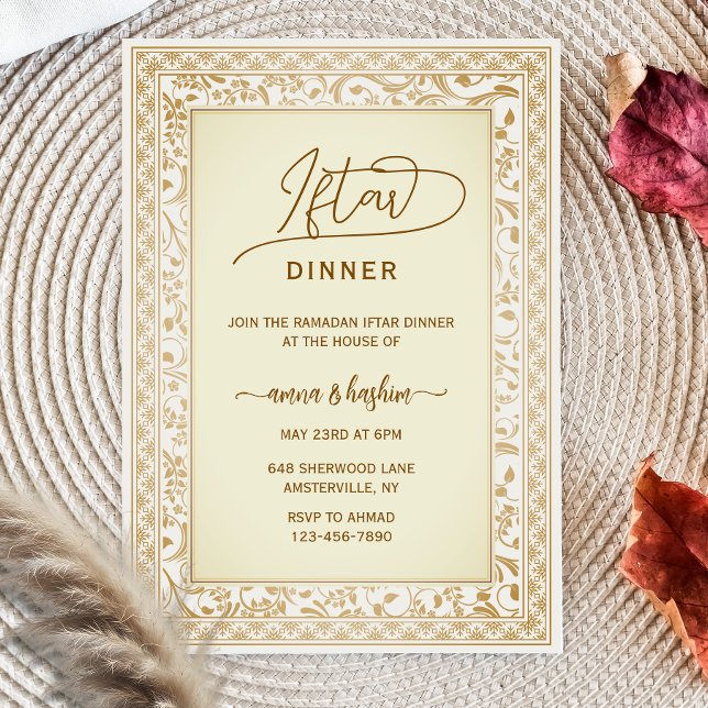 Gold Floral Border ramadan iftar invitations (Créateur téléchargé)