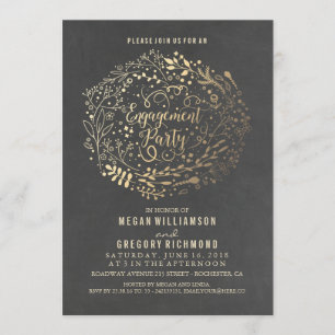 Gold Floral Bouquet Chalkboard Engagement Party Invitation