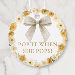 Gold Floral Bow Pop It When She Pops Tag