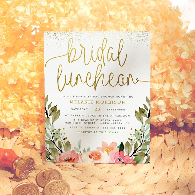 Gold Floral Bridal Luncheon Bridal Shower Invitation Postcard (Creator Uploaded)