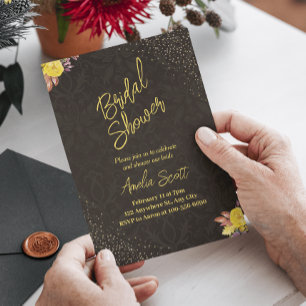 Gold Floral Bridal Shower Invitations