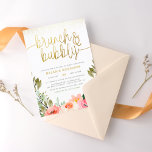 Gold Floral Brunch & Bubbly Bridal Shower Invitation<br><div class="desc">This Brunch & Bubbly bridal shower invitation features an arrangement of watercolor flowers in shades of pink and white amongst lush greenery. "Brunch & Bubbly" is written in elegant script calligraphy, with elegant swirls at either end that reach the edge of the invite. Your shower details appear below in modern...</div>