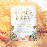 Gold Floral Brunch & Bubbly Bridal Shower Invitation<br><div class="desc">This Brunch & Bubbly bridal shower invitation features an arrangement of watercolor flowers in shades of pink and white amongst lush greenery. "Brunch & Bubbly" is written in elegant script calligraphy, with elegant swirls at either end that reach the edge of the invite. Your shower details appear below in modern...</div>
