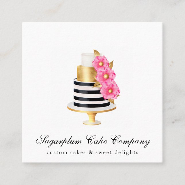 Gold & Floral  Cake & Bakery Business Card  (Front)