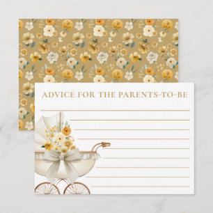 Gold Floral Carriage Baby Shower Advice Card