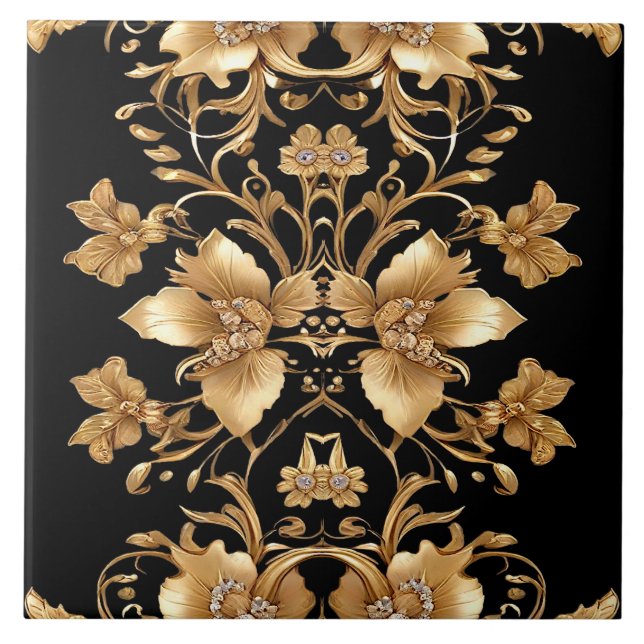 Gold Floral Ceramic Tile (Front)